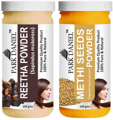 PARK DANIEL Pure & Natural Reetha Powder & Methi Powder Combo Pack of 2 Bottles of 100 gm (200 gm )(200 ml)