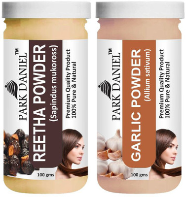 PARK DANIEL Pure & Natural Reetha Powder & Garlic Powder Combo Pack of 2 Bottles of 100 gm (200 gm )(200 ml)