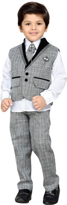 AJ Dezines Boys Festive & Party Shirt, Waistcoat and Pant Set(Grey Pack of 1)