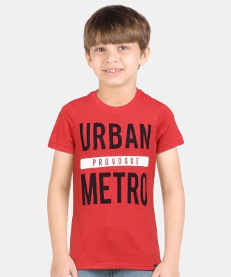PROVOGUE Boys Typography, Printed Pure Cotton T Shirt(Maroon, Pack of 1)