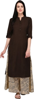 Pistaa Women Solid A-line Kurta(Brown)