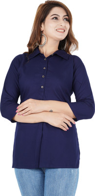 Brijam Women Solid Straight Kurta(Dark Blue)