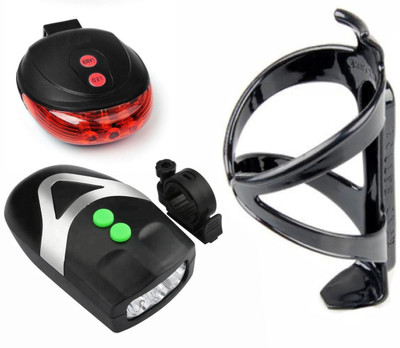 Protos India.Net Head Light & Horn, Tail Laser Light, Water Bottle Holder (Combo) LED Front Rear Light Combo(Black)