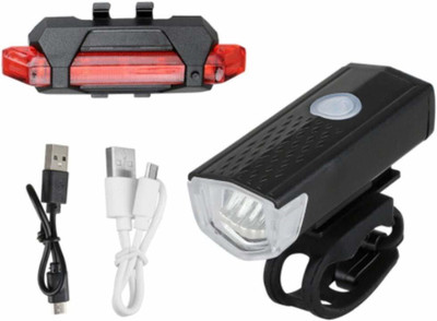Protos India.Net Bicycle LED USB Rechargeable Head Light and Tail Light Combo LED Front Rear Light Combo(Black)