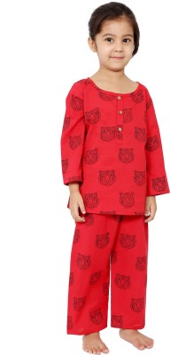 Chheent Boys & Girls Printed Red, Black Top & Pyjama Set