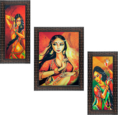 Indianara Digital Reprint 13 inch x 10.2 inch Painting(With Frame, Pack of 3)