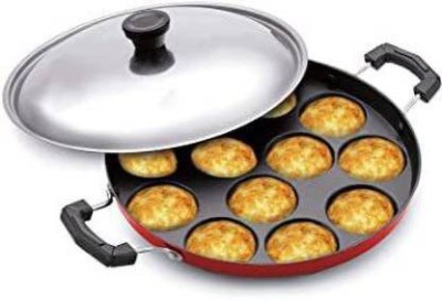 KRAFTON Sweg 12 Cavities Non Stick Appam Patra with Lid and Side Handle/ kulipaniyaram pan nonstick/ appe/ aapee ka sacha/ panniyaram kadai/ Paniyarrakal/Paniyaram/Appam Pan/Appam Maker/Pan Cake/guntapongadalu pan/appam kadai/Ponganal Maker/idali Maker/idli Pan kadai/litti maker Paniarakkal with Lid