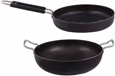 KITCHEN SHOPEE Iron Cookware Set Kadai Cooking deep Kadha Kadhai 22.86 cm, 20.32 cm diameter 4 L capacity