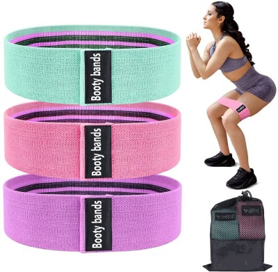 Leosportz Fabric Resistance Loop Bands for Exercise-3 Non Slip Exercise Booty Band Set Resistance Tube(Purple, Pink, cyan)