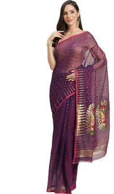 Kalakari India Woven Jamdani Silk Blend Saree(Purple)