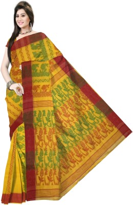 Pradip Fabrics Floral Print Bandhani Cotton Blend Saree(Yellow)