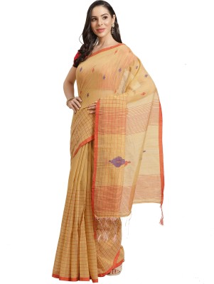 Kalakari India Checkered Handloom Silk Blend Saree(Beige)