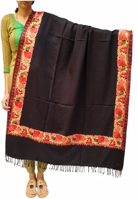 Soul Essence Wool Embroidered Women Shawl(Black)