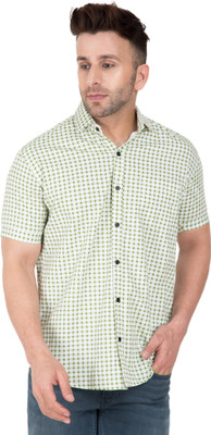 DEZANO Men Checkered Casual Light Green Shirt
