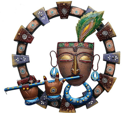 Doli Art and Craft New Metal Emboss Painting Designer God Wall Hanging Showpiece Figurine Rajasthani Gift Home Decor Decorative Showpiece - 10 cm(Metal, Multicolor)