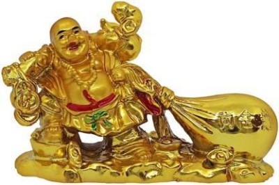 Revive Feng Shui Sitting Laughing Buddha for Good Luck, Fortune, Health, Wealth, Success and Prosperity | Decorative Showpiece for Office Desk, Shop, Table, Home and Car Decoration Decorative Showpiece  -  7.5 cm(Polyresin, Gold)
