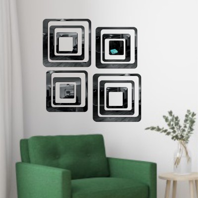 LOOK DECOR 60 cm 12 Square Black acrylic mirror wall sticker-LD3 Self Adhesive Sticker(Pack of 12)