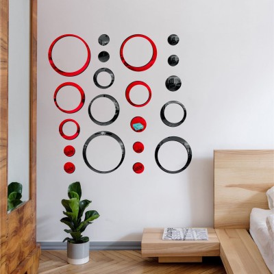 Sticker Daddy 50 cm 20 Ring And Dots Red Black wall mirrors|acrylic stickers|mirrors.528 Self Adhesive Sticker(Pack of 1)