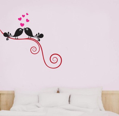 GLOBAL GRAPHICS 70 cm decorative flower with couple bird wall sticker (pvc vinyl) Reusable Sticker(Pack of 1)