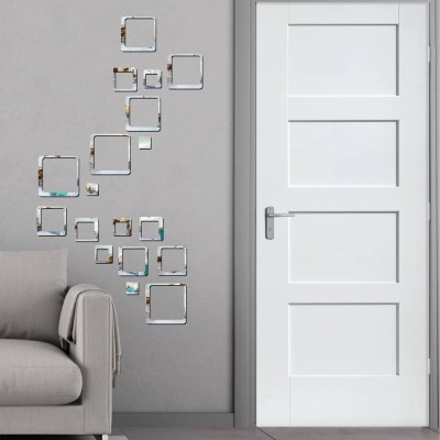 LOOK DECOR 60 cm 18 Square Silver acrylic mirror wall sticker|mirror for wall-B2BLD1021 Self Adhesive Sticker(Pack of 18)