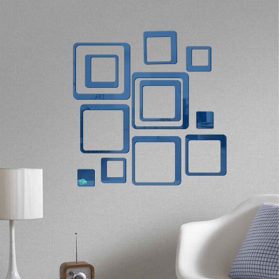 LOOK DECOR 60 cm 12 Square Blue acrylic mirror wall sticker-LD15 Self Adhesive Sticker(Pack of 12)