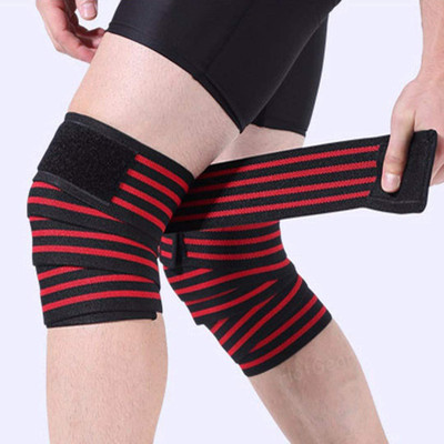 GymWar Weight Lifting Professional Knee Wraps Heavy Duty Elastic Knee Support(Red, Black)