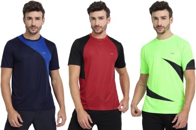 FTX Solid Men Round Neck Red, Green, Blue T-Shirt