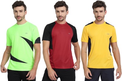 FTX Solid Men Round Neck Red, Green, Gold T-Shirt