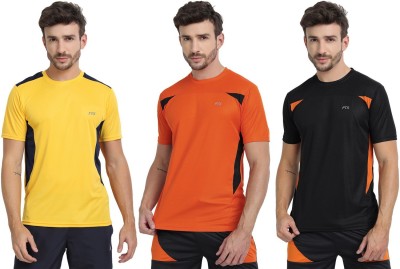 FTX Solid Men Round Neck Gold, Black, Orange T-Shirt