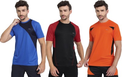 FTX Solid Men Round Neck Blue, Black, Orange T-Shirt