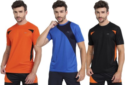 FTX Solid Men Round Neck Blue, Black, Orange T-Shirt