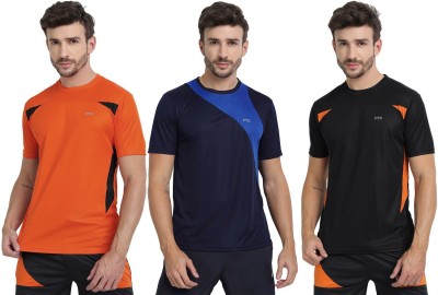 FTX Solid Men Round Neck Blue, Black, Orange T-Shirt