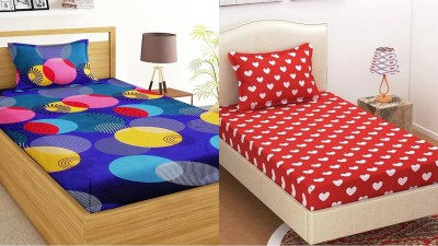 HSR Collection 144 TC Cotton Single 3D Printed Flat Bedsheet(Pack of 2, Multicolor)