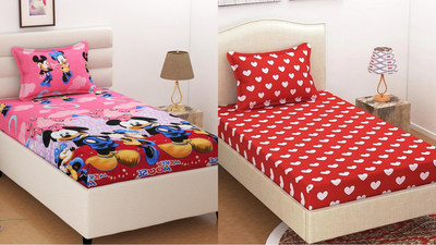 HSR Collection 144 TC Cotton Single Cartoon Flat Bedsheet(Pack of 2, Multicolor)