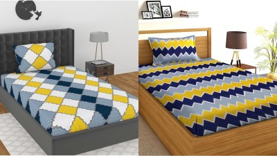 HSR Collection 144 TC Cotton Single Geometric Flat Bedsheet(Pack of 2, Multicolor)