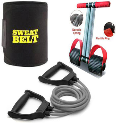 WIB Double Spring Tummy Trimmer+Double Resistance Band, Toning Tube Sweat Belt Ab Exerciser(Multicolor)