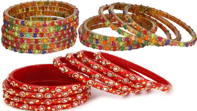 AFAST Glass Crystal Enamel Bangle Set(Pack of 10)