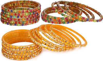 AFAST Glass Crystal Enamel Bangle Set(Pack of 10)