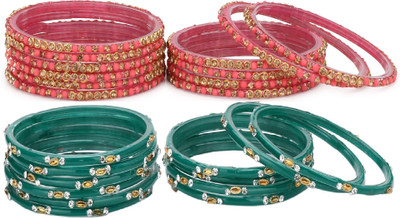 AFAST Glass Crystal Enamel Bangle Set(Pack of 10)