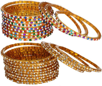 AFAST Glass Crystal Enamel Bangle Set(Pack of 10)