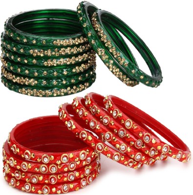 Somil Glass Beads, Crystal Bangle Set(Pack of 16)