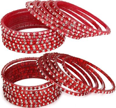 AFAST Glass Crystal Enamel Bangle Set(Pack of 10)