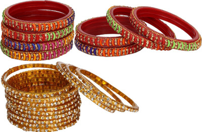 Somil Glass Beads, Crystal Bangle Set(Pack of 16)