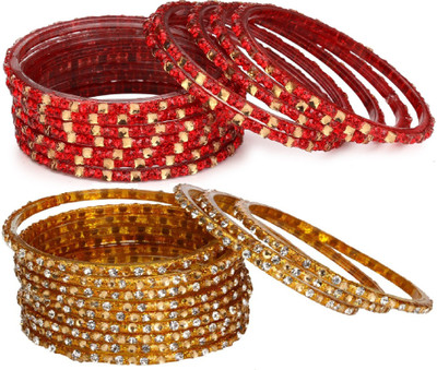 AFAST Glass Crystal Enamel Bangle Set(Pack of 10)