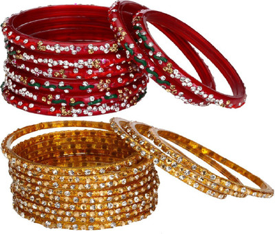 AFAST Glass Crystal Enamel Bangle Set(Pack of 10)