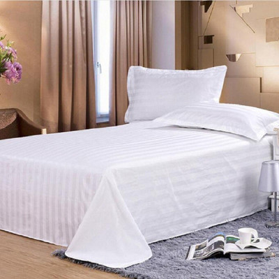 Dokarn Polycotton Queen Flat 181 TC Striped Bedsheet(Pack of 1, White)