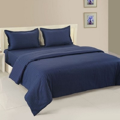 Dokarn 180 TC Cotton Double Striped Flat Bedsheet(Pack of 1, Blue)