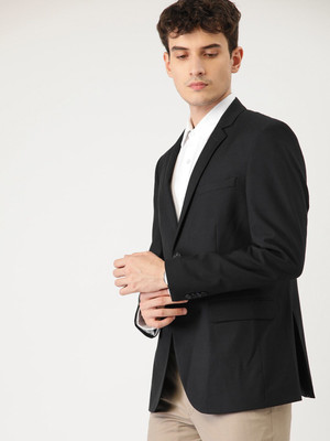 INVICTUS Solid Single Breasted Formal Men Blazer(Black)
