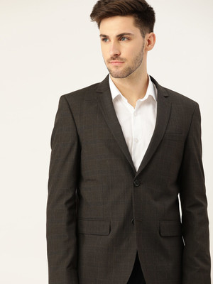 INVICTUS Checkered Single Breasted Formal Men Blazer(Brown)