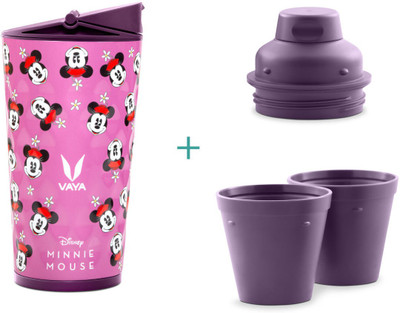 Vaya Drynk Minnie Thermosteel Water Bottle with Sipper & Gulper Lids and 2 Cups - 350 ml Bottle(Pack of 1, Pink, Steel)